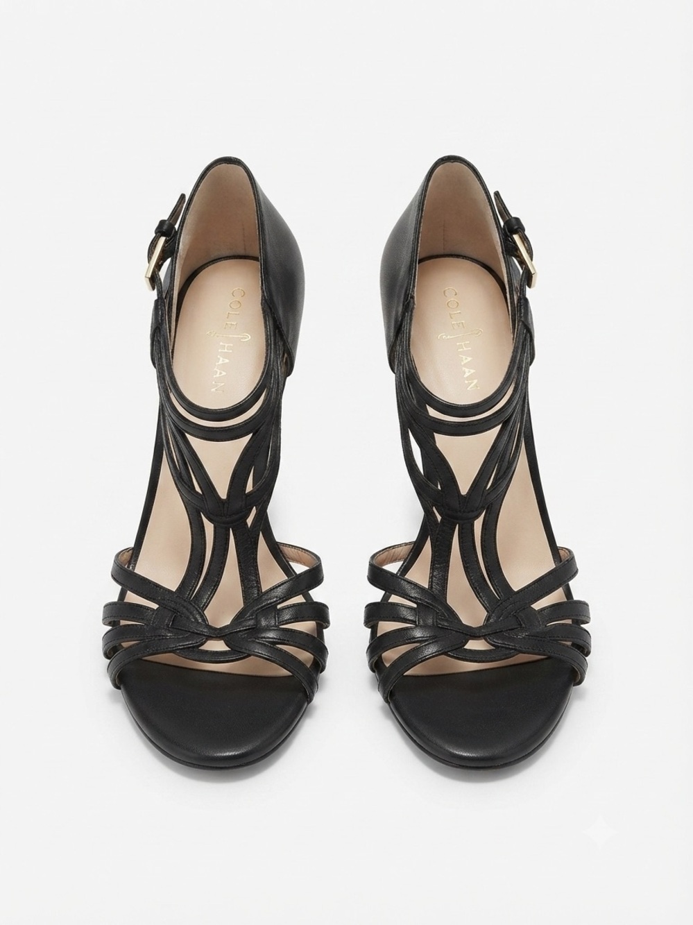 Cole Haan Black Strappy High-Heel Sandals with Ankle Buckle size 7.5